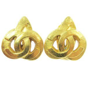 Auth Chanel Cc Logos Heart Motif Earrings Clip-On… - image 1